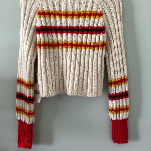 BDG Ribbed Knit Yellow & Red Striped Turtleneck Sweater Size XS - Picture 7 of 10